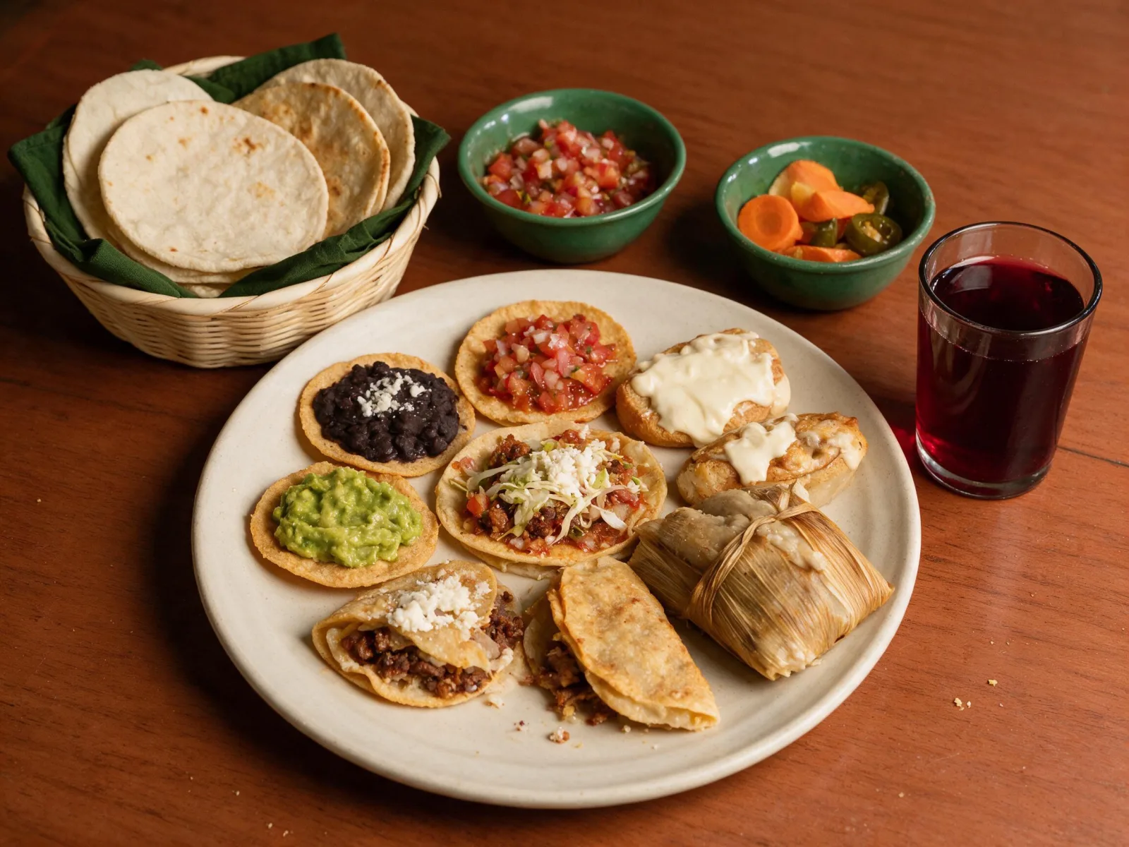Guatemalan tostadas, enchiladas, molletes, dobladas and chuchitos to share