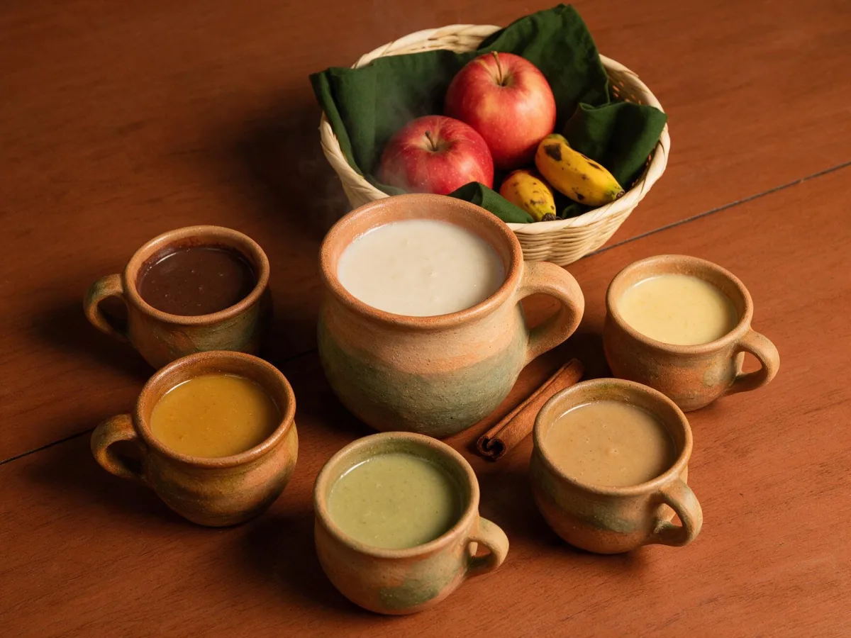 Clay cups with different atol flavors and cinnamon